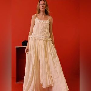 NWT designer Ivory strapless pleated flowy convertible maxi dress
